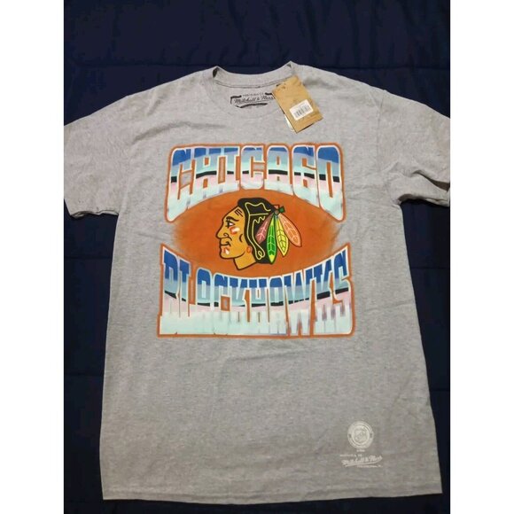 Chicago Blackhawks NHL Mitchell & Ness Shirt Mens Medium Gray Short Sleeve - Picture 1 of 3